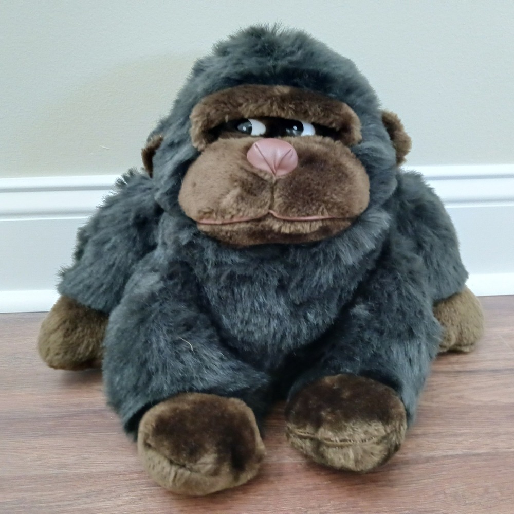 Vintage Gorilla Plush Stuffed Animal Side Eye Brown 12 Inch Toy